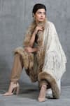 Dusala_Off White Handwoven Cashmere Fine Wool Lotus Design Swarovski Work Stole _Online_at_Aza_Fashions