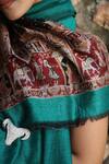 Dusala_Green Handwoven Aari Work Stole _at_Aza_Fashions