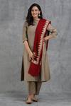 Dusala_Maroon Zari Hand Embroidered Handwoven Pashmina Lotus Pattern Stole_Online_at_Aza_Fashions