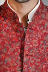 DUSALA_Red Pashmina Thread Embroidered Floral Bundi _at_Aza_Fashions