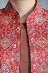 Buy_Dusala_Red Pashmina Thread Band Collar Floral Woven Jacket_Online_at_Aza_Fashions