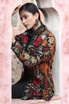 Shop_Dusala_Black Pashmina Thread Band Collar Rose Pattern Jacket _Online_at_Aza_Fashions