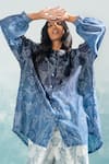 Ikai by Ragini Ahuja_Blue Cotton Silk Chanderi Embroidery Nile Shibori Drop Shoulder Shirt  _Online_at_Aza_Fashions