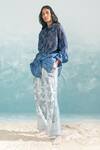 Shop_Ikai by Ragini Ahuja_Blue Cotton Silk Chanderi Embroidery Nile Shibori Drop Shoulder Shirt  _Online_at_Aza_Fashions