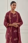 Kamaltaas Maroon Chanderi Silk, Lining Mulmul Gota, Floral Motifs Embroidered Kurta Set Online at Aza Fashions Kamaltaas_Maroon Chanderi Silk, Lining Mulmul Gota, Floral Motifs Embroidered Kurta Set _Online_at_Aza_Fashions