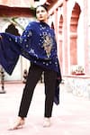 Dusala_Blue Virgo Sequin Pipe And Thread Work Shawl _Online_at_Aza_Fashions