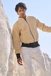 Dash and Dot_Beige 100% Polyester Plain Sherpa Bomber Jacket  _at_Aza_Fashions