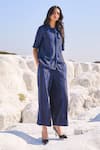 Dash And Dot_Blue Polyester Lace, Embroidery Pattern Pant Set _Online_at_Aza_Fashions