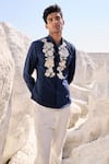 Dash and Dot_Blue 100% Organic Cotton Embroidery Thread Floral Shirt  _Online_at_Aza_Fashions