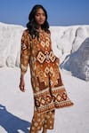 Buy_Dash and Dot_Brown 100% Tencel Print Aztec Collared Neck Long Top With Pant  _Online_at_Aza_Fashions