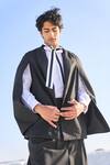 Dash and Dot_Black 66% Polyester Cape Blazer  _at_Aza_Fashions