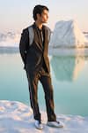 Buy_Dash and Dot_Black 66% Polyester 32% Viscose 2% Spandex Embroidery Harness Blazer Set  _Online_at_Aza_Fashions
