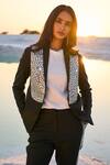 Shop_Dash And Dot_Black Polyester, Viscose, Spandex Mirrors Shawl Neck Embellished Jacket _Online_at_Aza_Fashions