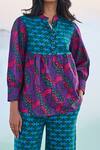 Buy_Dash And Dot_Multi Color Cotton, Tencel Embroidery Collared Toub Block Print Top And Pant Set _Online_at_Aza_Fashions