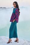 Shop_Dash And Dot_Multi Color Cotton, Tencel Embroidery Collared Toub Block Print Top And Pant Set _Online_at_Aza_Fashions