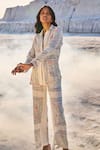 Shop_Dash And Dot_Ivory Tencel Embroidery Collared Shawl Flower Vine Print Shirt And Pant Set _Online_at_Aza_Fashions