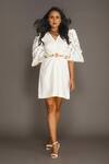 Deepika Arora_White Roma Cut Work Embroidered Sleeve Draped Dress_Online_at_Aza_Fashions
