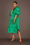 Shop_Deepika Arora_Green Cotton Floral, Confetti V Neck Straight Placement Embroidered Dress_Online_at_Aza_Fashions