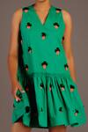 Buy_Deepika Arora_Green Cotton Embroidery V-neck Sleeveless Placement Dress_Online_at_Aza_Fashions