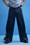 Siddhant Agrawal Label_Blue Denim Tie-up Trousers  _Online_at_Aza_Fashions