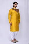 Arihant Rai Sinha_Yellow Art Silk Plain Straight Kurta And Cowl Pant Set_Online_at_Aza_Fashions