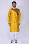 Buy_Arihant Rai Sinha_Yellow Art Silk Plain Straight Kurta And Cowl Pant Set_Online_at_Aza_Fashions