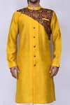Shop_Arihant Rai Sinha_Yellow Art Silk Plain Straight Kurta And Cowl Pant Set_Online_at_Aza_Fashions