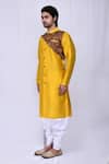 Arihant Rai Sinha_Yellow Art Silk Plain Straight Kurta And Cowl Pant Set_Online