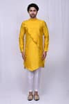 Arihant Rai Sinha_Yellow Art Silk Plain Kite Hem Kurta And Pant Set_Online_at_Aza_Fashions