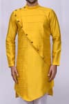 Shop_Arihant Rai Sinha_Yellow Art Silk Plain Kite Hem Kurta And Pant Set_Online_at_Aza_Fashions