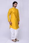 Arihant Rai Sinha_Yellow Art Silk Plain Overlap Asymmetric Kurta And Dhoti Pant Set_Online_at_Aza_Fashions