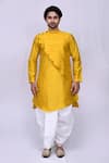 Buy_Arihant Rai Sinha_Yellow Art Silk Plain Overlap Asymmetric Kurta And Dhoti Pant Set_Online_at_Aza_Fashions