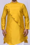 Shop_Arihant Rai Sinha_Yellow Art Silk Plain Overlap Asymmetric Kurta And Dhoti Pant Set_Online_at_Aza_Fashions