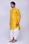 Arihant Rai Sinha_Yellow Art Silk Plain Overlap Asymmetric Kurta And Dhoti Pant Set_Online