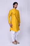 Arihant Rai Sinha_Yellow Art Silk Plain Overlap Asymmetric Kurta And Cowl Pant Set_Online_at_Aza_Fashions