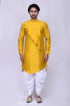Buy_Arihant Rai Sinha_Yellow Art Silk Plain Overlap Asymmetric Kurta And Cowl Pant Set_Online_at_Aza_Fashions