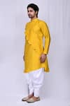 Arihant Rai Sinha_Yellow Art Silk Plain Overlap Asymmetric Kurta And Cowl Pant Set_Online