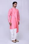 Arihant Rai Sinha_Pink Art Silk Plain Asymmetric Kurta And Dhoti Pant Set_Online_at_Aza_Fashions
