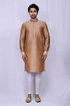 Arihant Rai Sinha_Beige Art Silk Solid Mandarin Collar Kurta And Pant Set _Online_at_Aza_Fashions