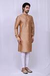 Buy_Arihant Rai Sinha_Beige Art Silk Solid Mandarin Collar Kurta And Pant Set _Online_at_Aza_Fashions