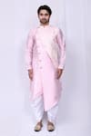Arihant Rai Sinha_Pink Art Silk Printed Geometric Asymmetric Kurta And Cowl Pant Set_Online_at_Aza_Fashions