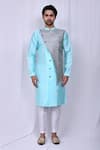 Arihant Rai Sinha_Blue Art Silk Floral Woven Panel Kurta And Pant Set_Online_at_Aza_Fashions