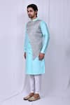 Buy_Arihant Rai Sinha_Blue Art Silk Floral Woven Panel Kurta And Pant Set_Online_at_Aza_Fashions