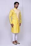 Shop_Arihant Rai Sinha_Yellow Art Silk Woven Floral Jacquard Panelled Kurta Set_Online_at_Aza_Fashions