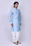 Arihant Rai Sinha_Blue Art Silk Band Collar Kurta And Dhoti Pant Set _Online_at_Aza_Fashions