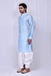 Buy_Arihant Rai Sinha_Blue Art Silk Band Collar Kurta And Dhoti Pant Set _Online_at_Aza_Fashions