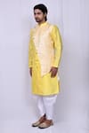 Arihant Rai Sinha_Yellow Art Silk Woven Floral Jacquard Panelled Kurta And Cowl Pant Set_Online_at_Aza_Fashions