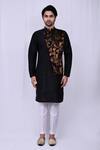 Arihant Rai Sinha_Black Art Silk Floral Pattern Overlapped Kurta And Pant Set_Online_at_Aza_Fashions