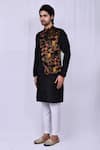 Buy_Arihant Rai Sinha_Black Art Silk Floral Pattern Overlapped Kurta And Pant Set_Online_at_Aza_Fashions