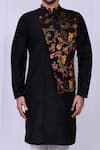 Shop_Arihant Rai Sinha_Black Art Silk Floral Pattern Overlapped Kurta And Pant Set_Online_at_Aza_Fashions